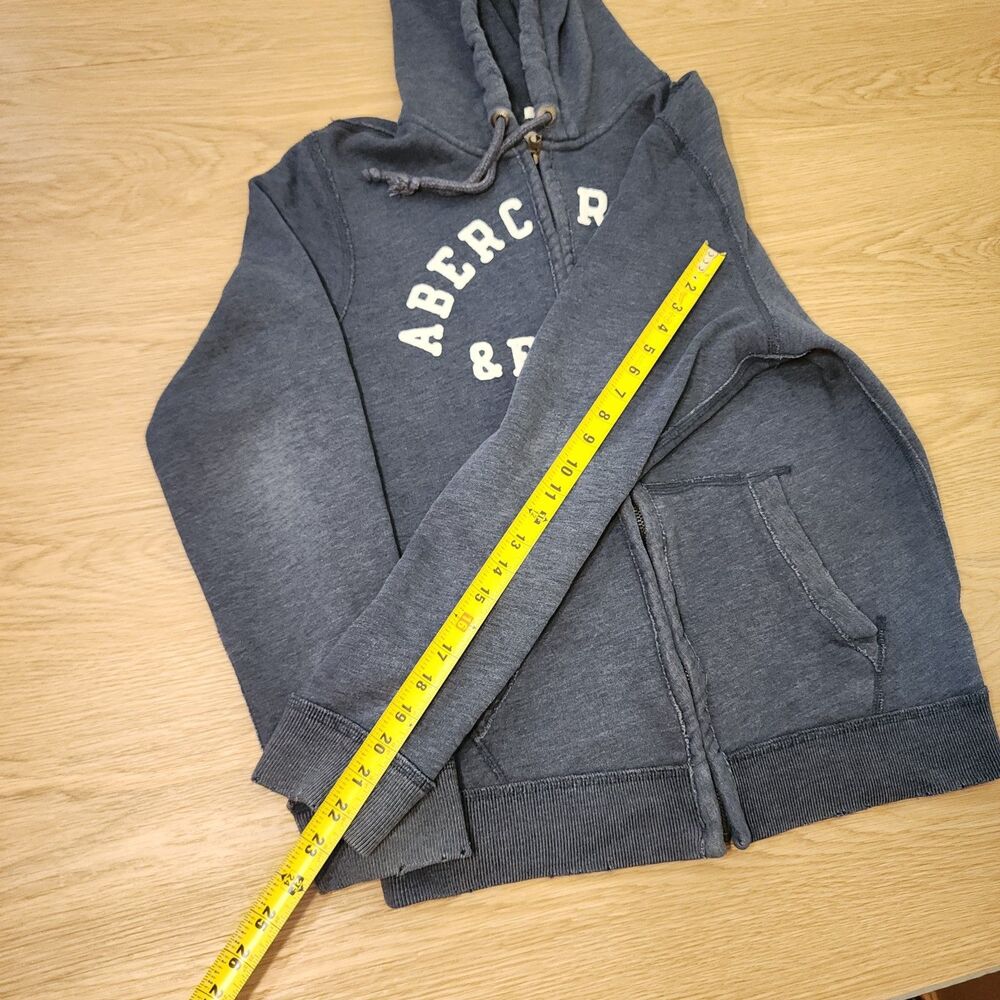Abercrombie & Fitch Full Zip Hoodie Mens M Muscle Irregular Blue Spell Out Y2K - Picture 6 of 13